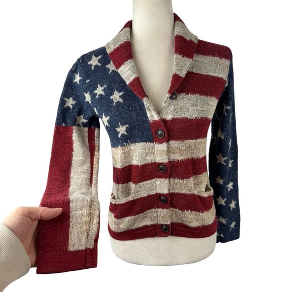 Denim & Supply Ralph Lauren American Flag Sweater Cardigan Size Medium Cotton - Picture 5 of 16